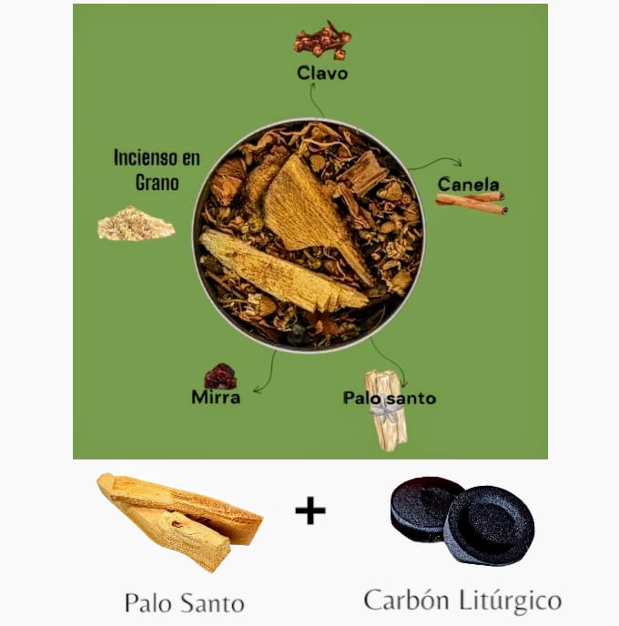 Sahumerio Dulce + 2 Palo Santo + 2 Carbón Litúrgico